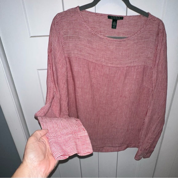 Lauren Ralph Lauren Red & White Striped Linen Shirt - Large - Picture 4 of 8